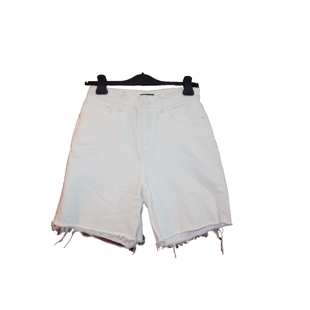 Express Womens Size 4 White High Rise Midi Denim Bermuda Shorts Raw Hem